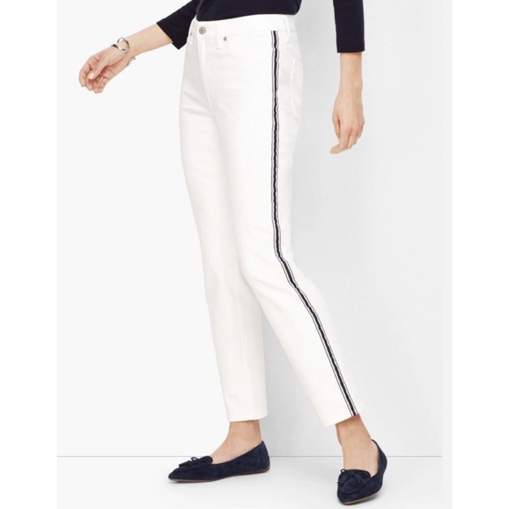 Talbots Flawless Womens 12 High Waist Straight Ankle Jeans White Classic Casual
